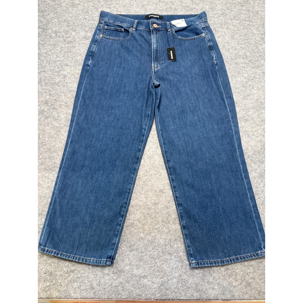 Women's Express Wide Leg High Rise Dark Wash Cropped Trouser Jeans 12 New